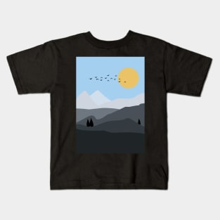 Minimalist Mountainous Landscape Graphic Illustration Kids T-Shirt